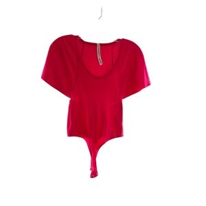 Free People Hot ORANGE Flutter Sleeve Scoop Neck Thong Bodysuit XS